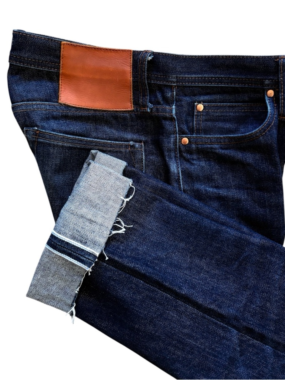 Unbranded UB101 Selvedge 14.5oz Skinny Raw Hem Indigo Button Fly Men's Jeans